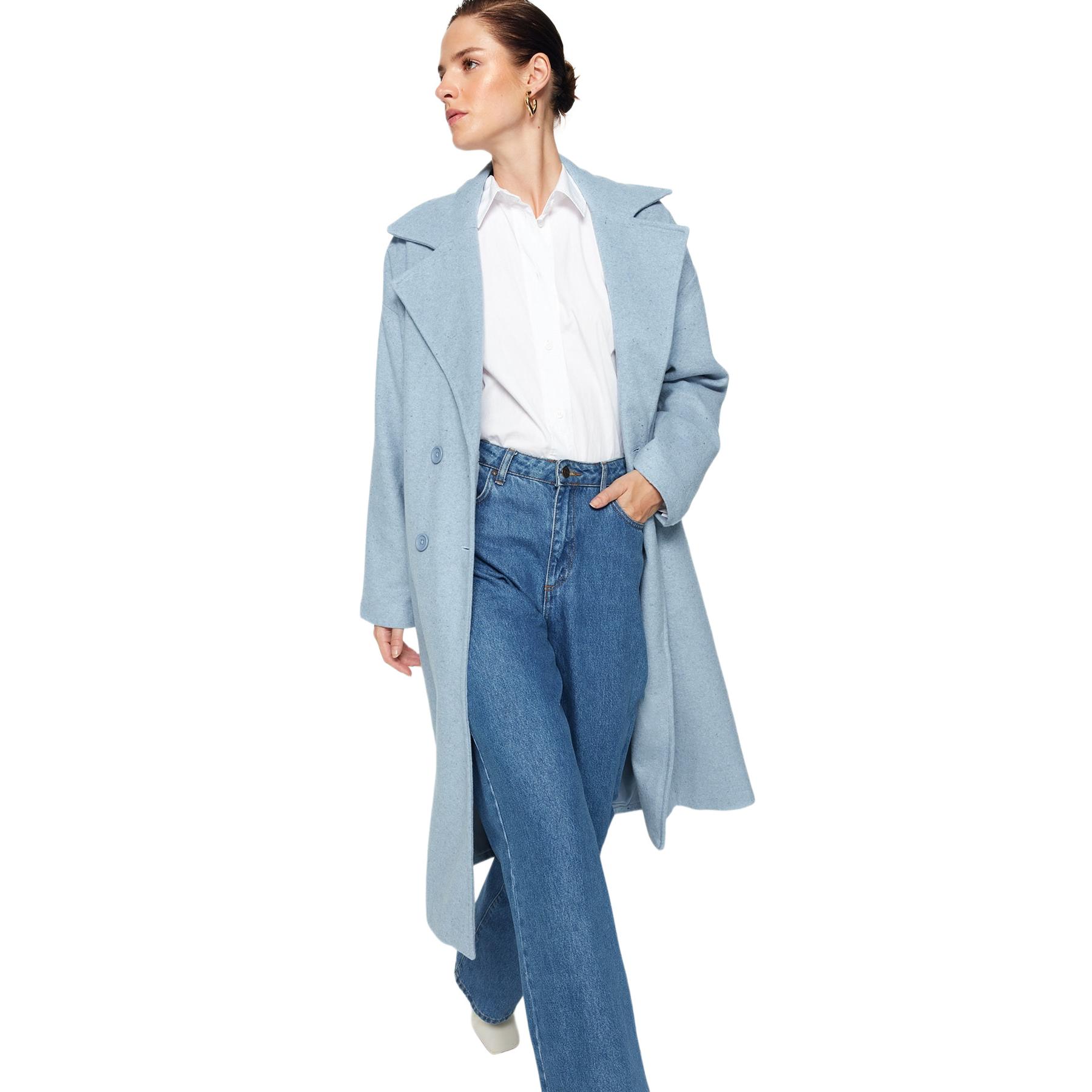 Trendyol Mujer Azul Abrigo De - Elegante Y Cómodo Talla 34