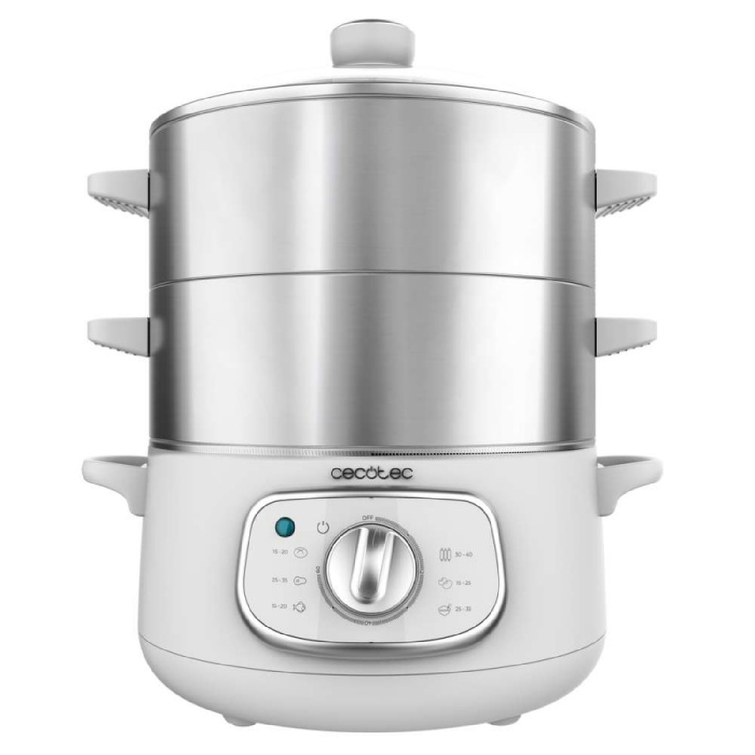 Cecotec Vaporera Eléctrica Vapovita 10L Steelpot White. 1300W, Recipientes Inoxidables: 1 Depósito + 2 Vaporeras