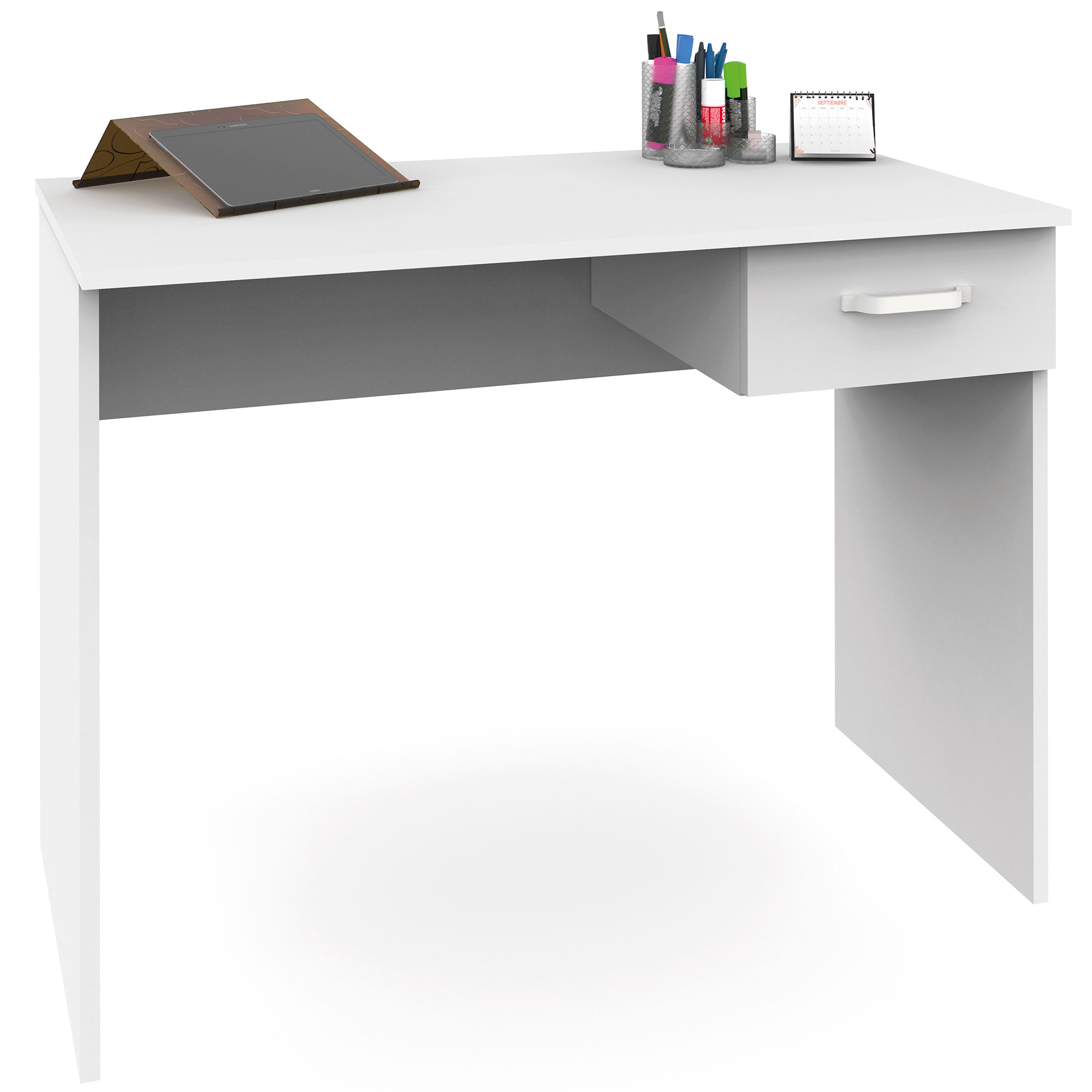 Briebe Prakt Mesa Escritorio Ordenador 75x90x50cm, 1 Cajón Almacenamiento, Oficina, Habitación Juvenil, Desk, , Blanco