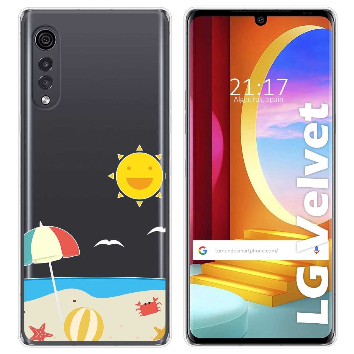 Tumundosmartphone Funda Gel Transparente para LG Velvet 5G diseño Playa Dibujos