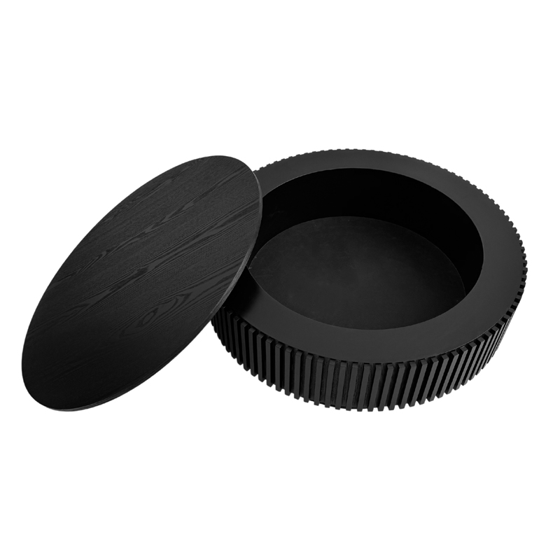 Table basse ronde noire de 75 cm avec rangement intérieur