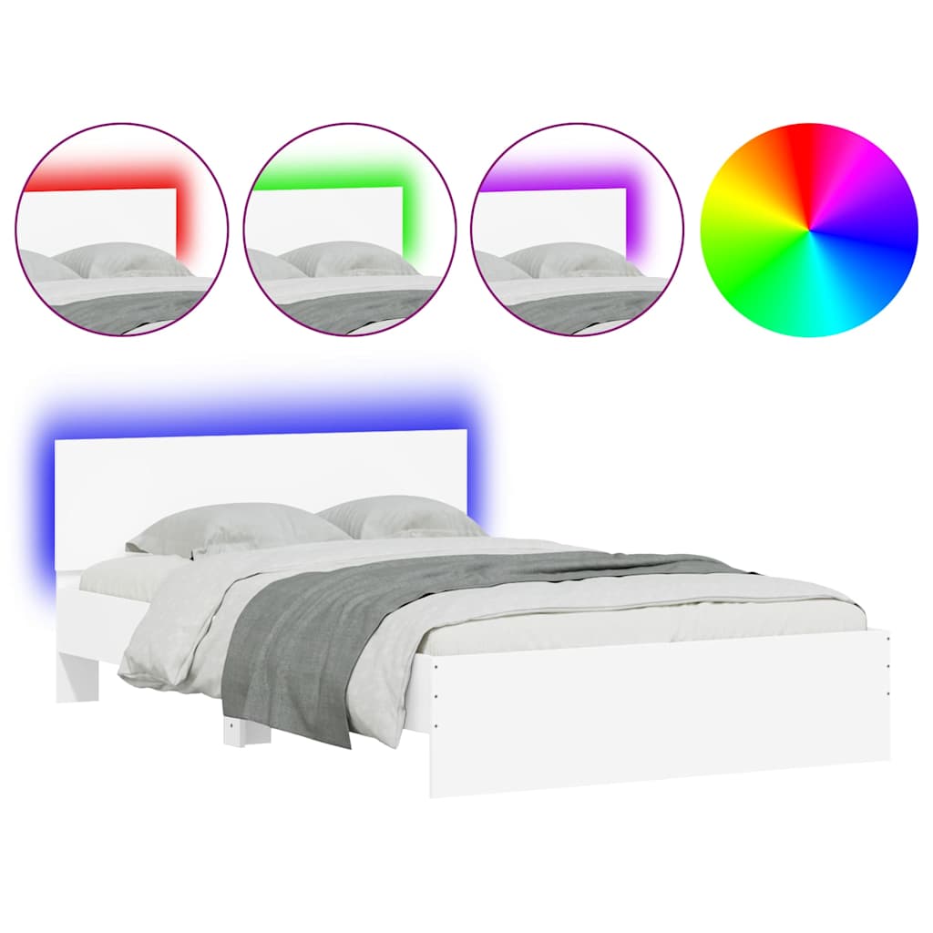 vidaXL Estructura de cama con cabecero y luces LED blanco 120x190 cm