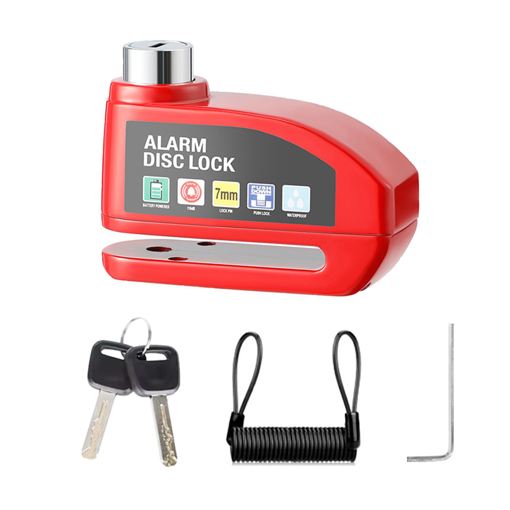 Candado de Disco con Alarma 110dB Antirrobo para Moto, Patinete Eléctrico y Bicicleta + Cable Recordatorio Rojo – Zwheel