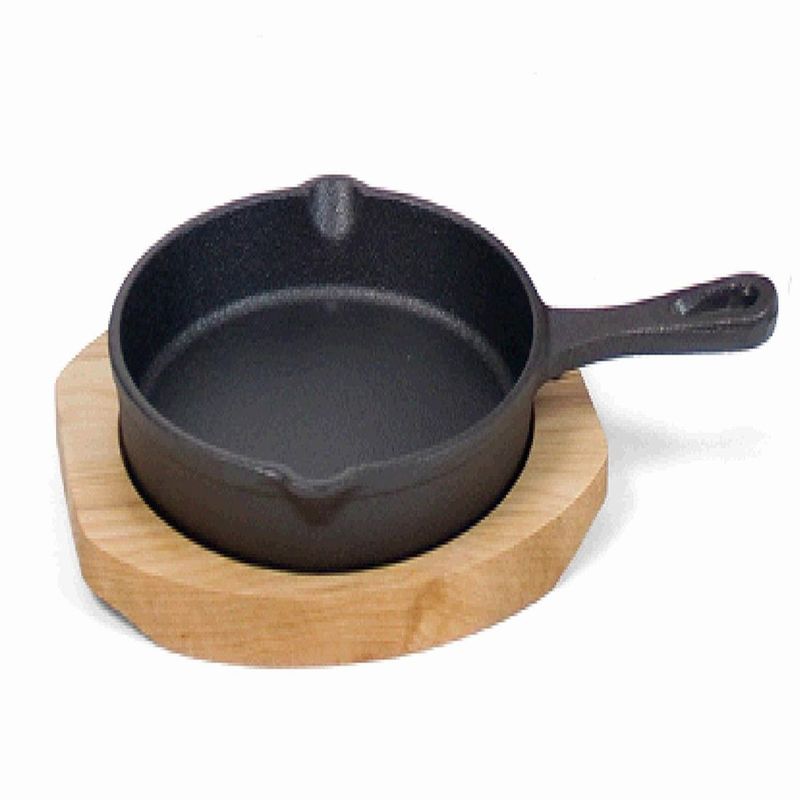Gerimport Sartén de Hierro Fundido 20 CM con Bandeja de Madera y Soporte Resistente Al Calor