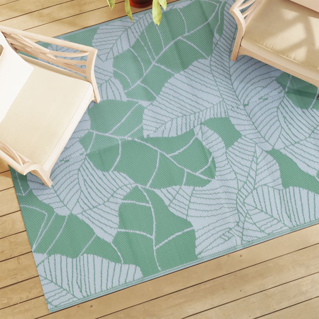 vidaXL Alfombra de Exterior PP 190x290 cm Jardín Patio Terraza Balcón Color green leaf pattern, verde, Verde y mas