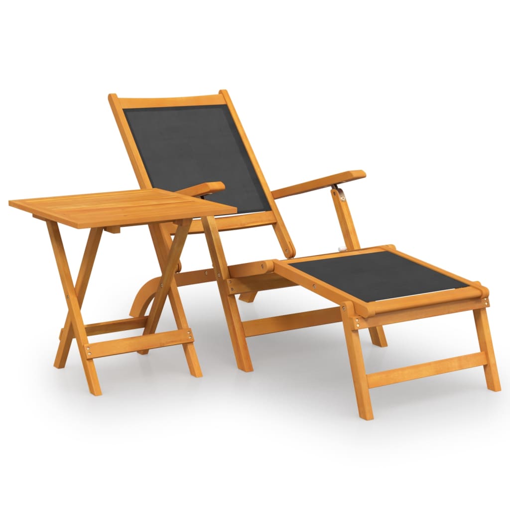 Vidaxl Silla de Jardín con Reposapiés y Mesa de Madera Acacia y Textilene