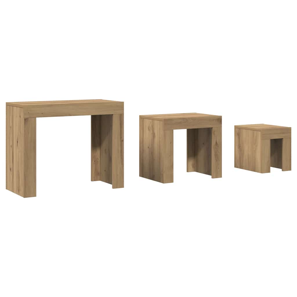 vidaXL Mesas de centro apilables 3 uds madera ingeniería roble artisan
