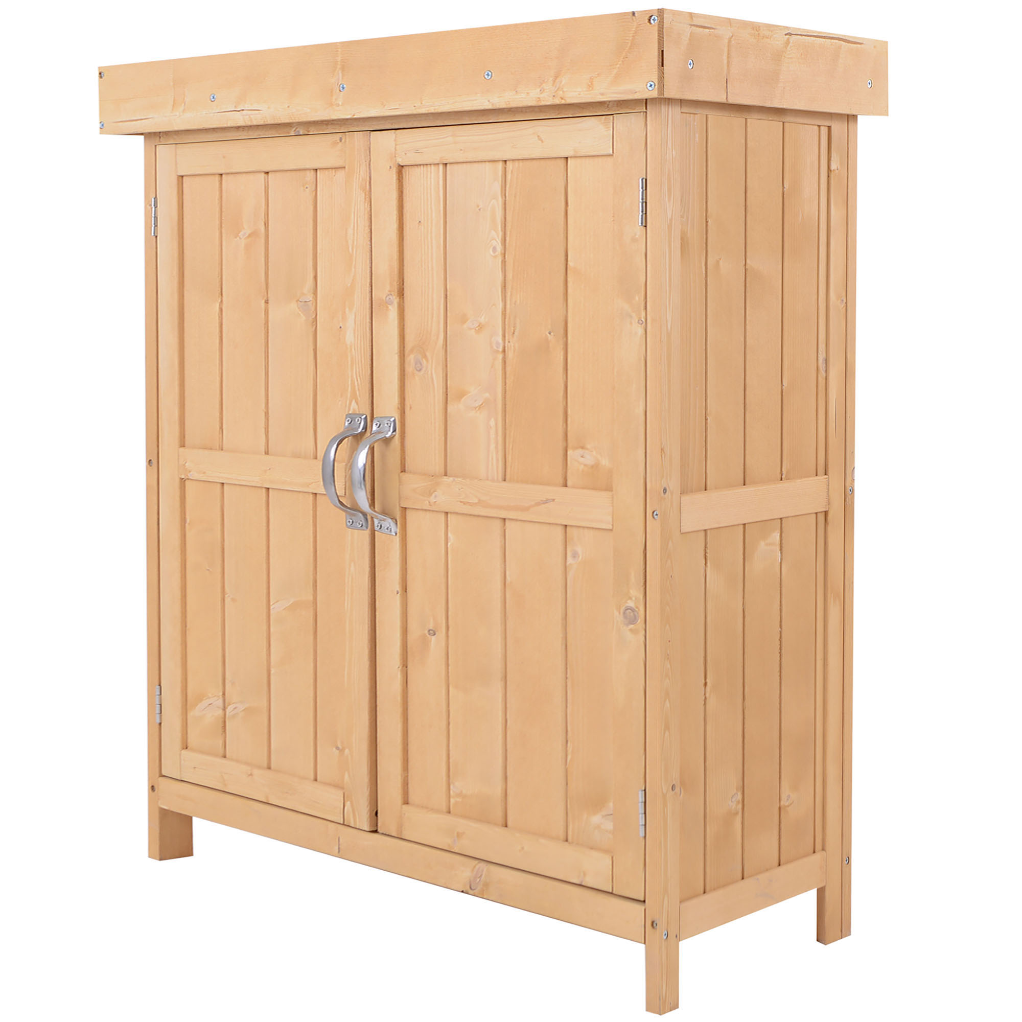 Outsunny Armario de Jardín de Madera 74x43x88 cm Cobertizo Exterior para Almacenamiento de Herramientas Leñas con 2 Puertas y Techo Asfáltico Abatible