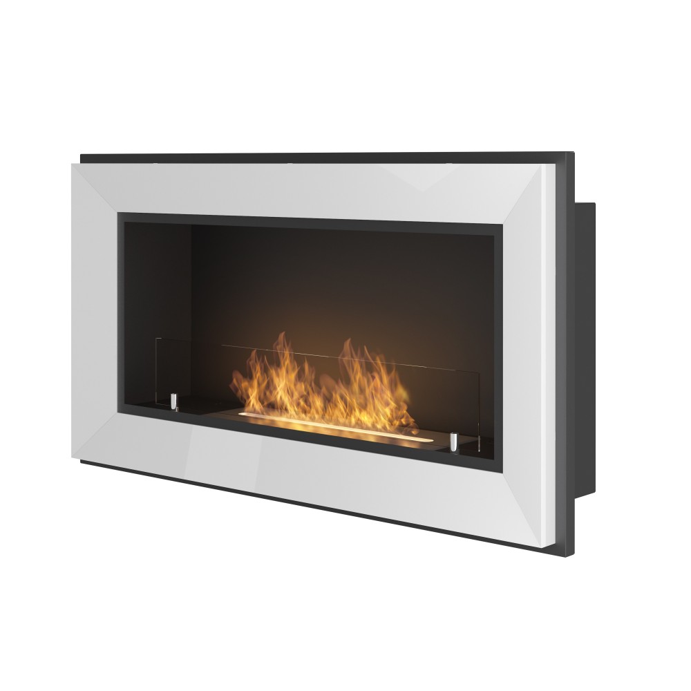 Chimenea de bioetanol empotrada Frame 900 SimpleFire blanca con cristal