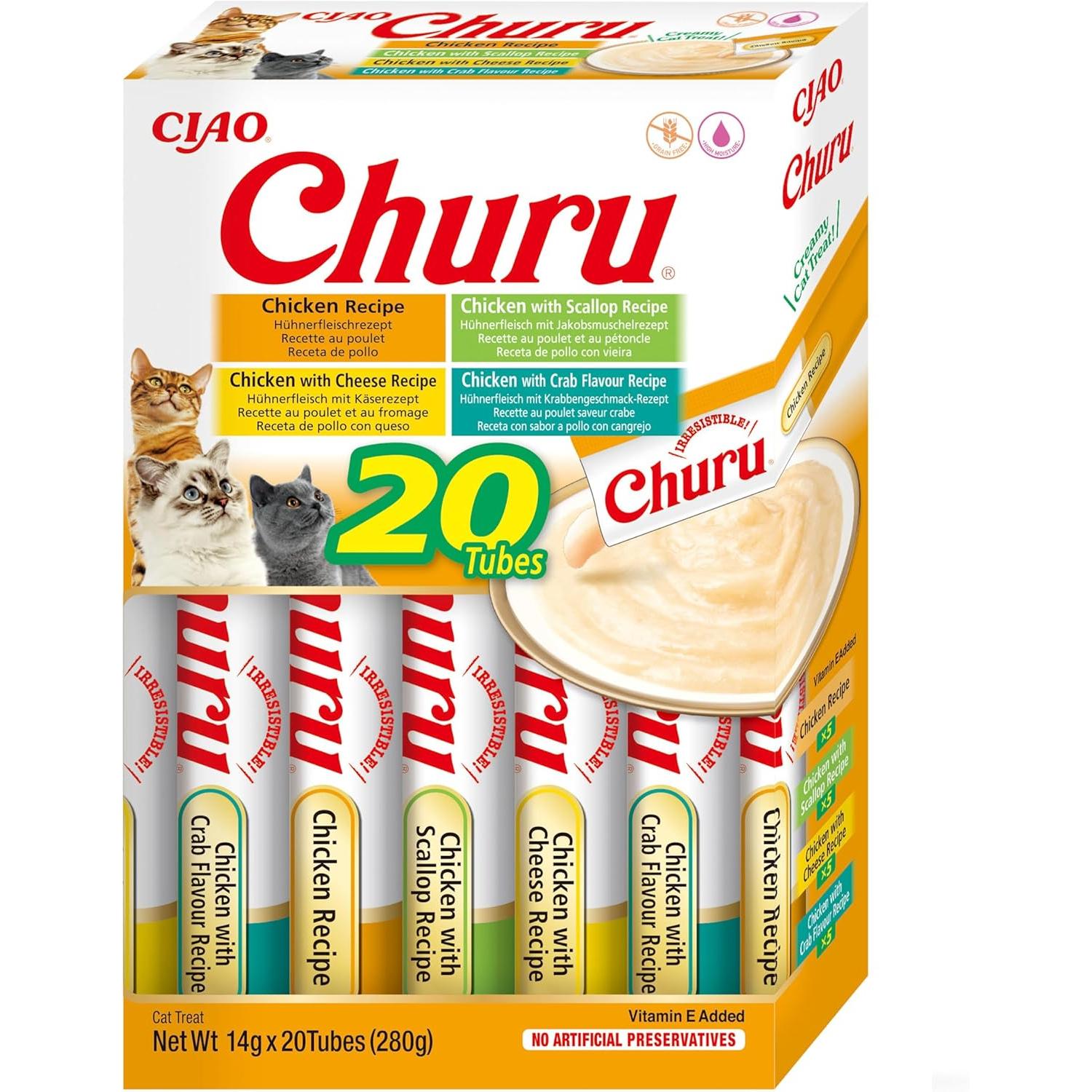Churu - Inaba, 20 Unidades Snack Puré Variedades de Pollo para Gatos
