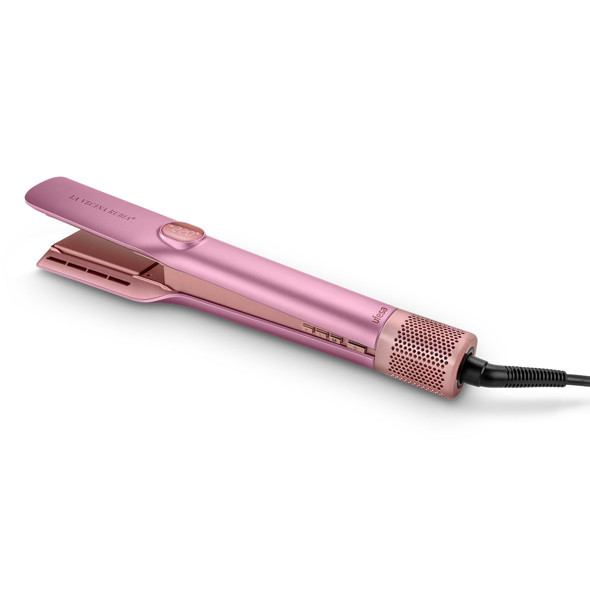 Ufesa - Plancha de pelo La Vecina Rubia 3 en 1 con placas cerámicas flotantes, secado + alisado + estilo en una sola pasada, flujo de aire inteligente y apagado automático, lista en 5 segundos