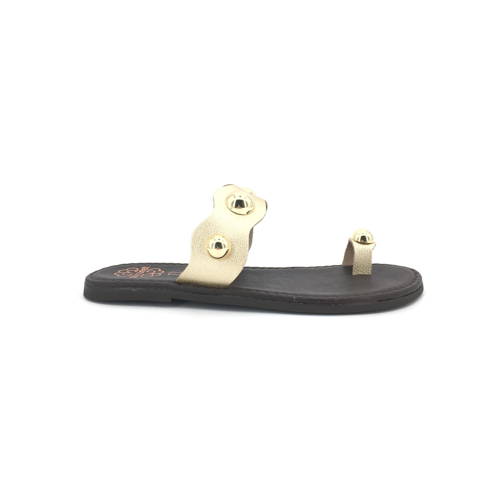 Chancla de Porronet para mujer, mod.3214, Chancla de dedo con adornos metálicos toda de piel
