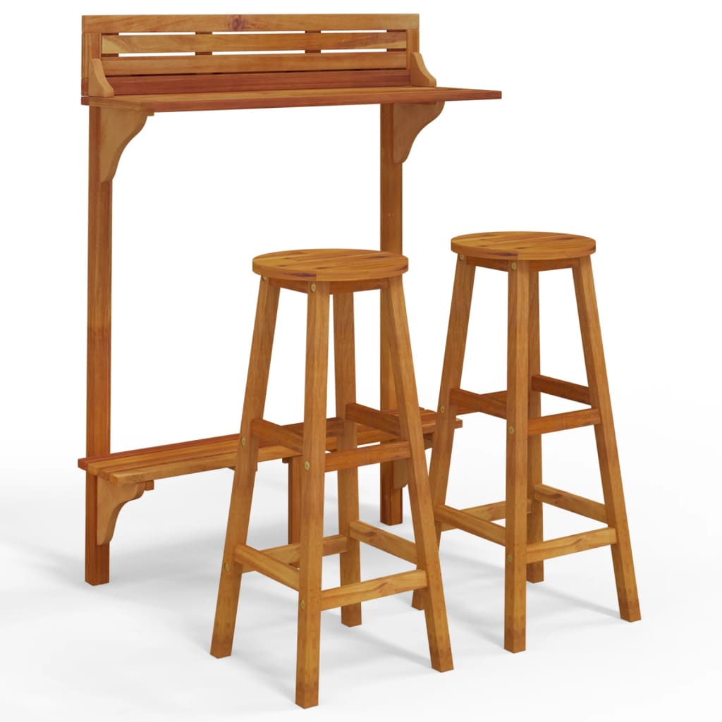vidaXL Juego muebles de bar de balcón 3 piezas madera maciza de acacia