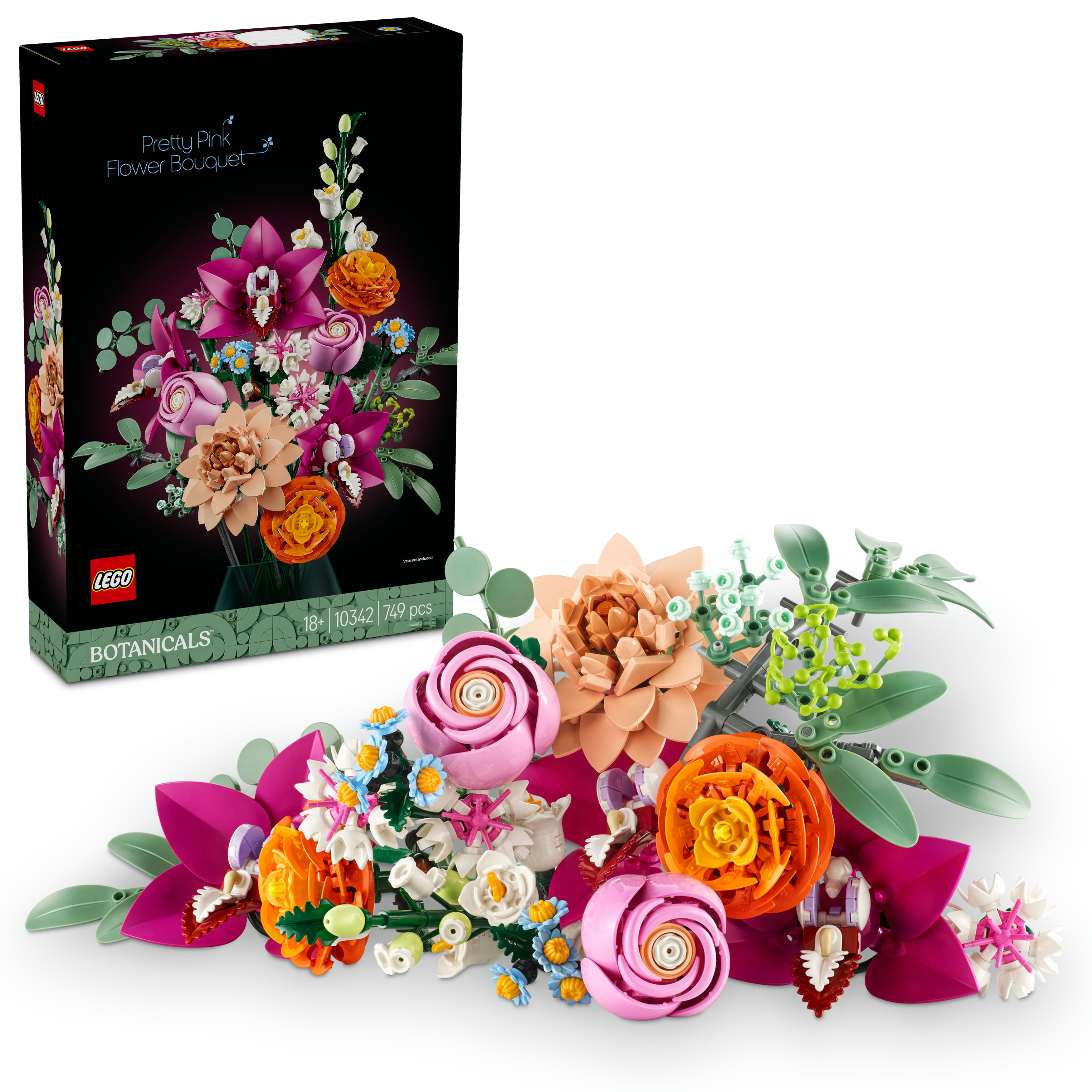 LEGO 10342 Botanical Ramo de Flores Fantasía en Rosa_ Maqueta para Adultos_ Decoración Floral para el Hogar y Oficina con Margaritas_ Eucalipto Artificial y Rosas_ Regalo para Mujeres_ Hombres y Madres