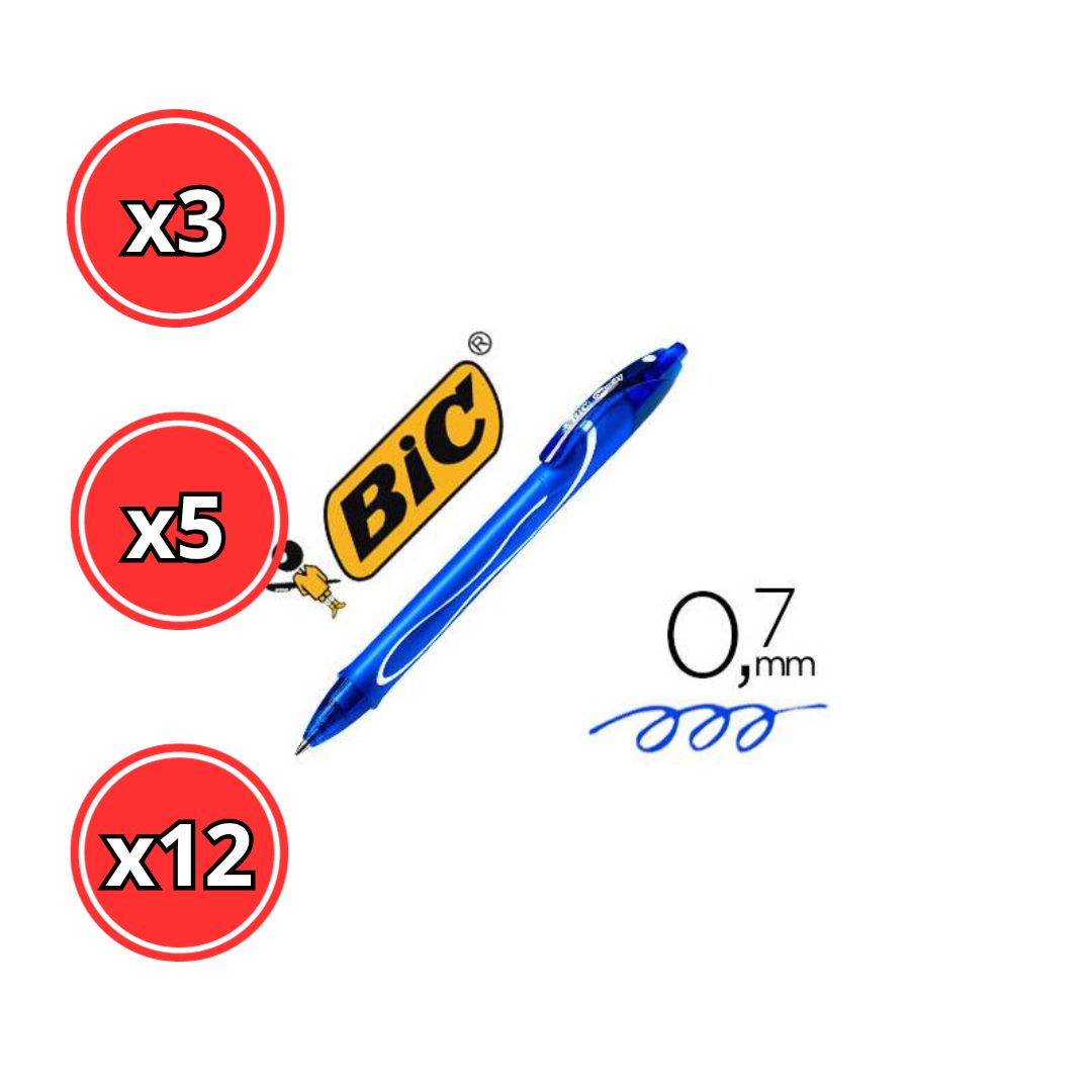 BOLIGRAFO BIC GEL-OCITY QUICK DRY 0.7 PACK DE 3, 5 Y 12 UNIDADES