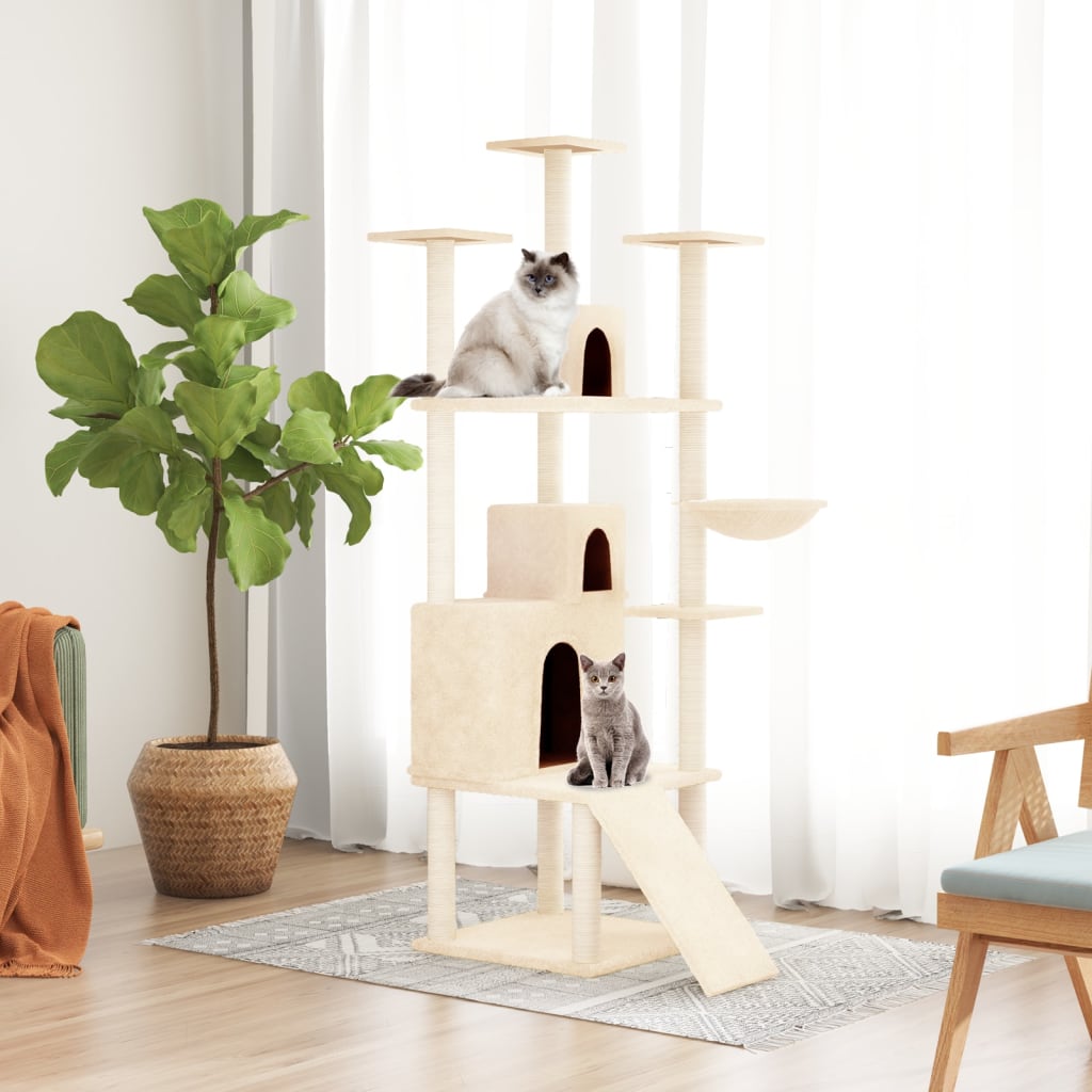 vidaXL Rascador para gatos con postes de sisal 175 cm torre para gatos Color Crema,  Gris claro,  Gris oscuro y mas