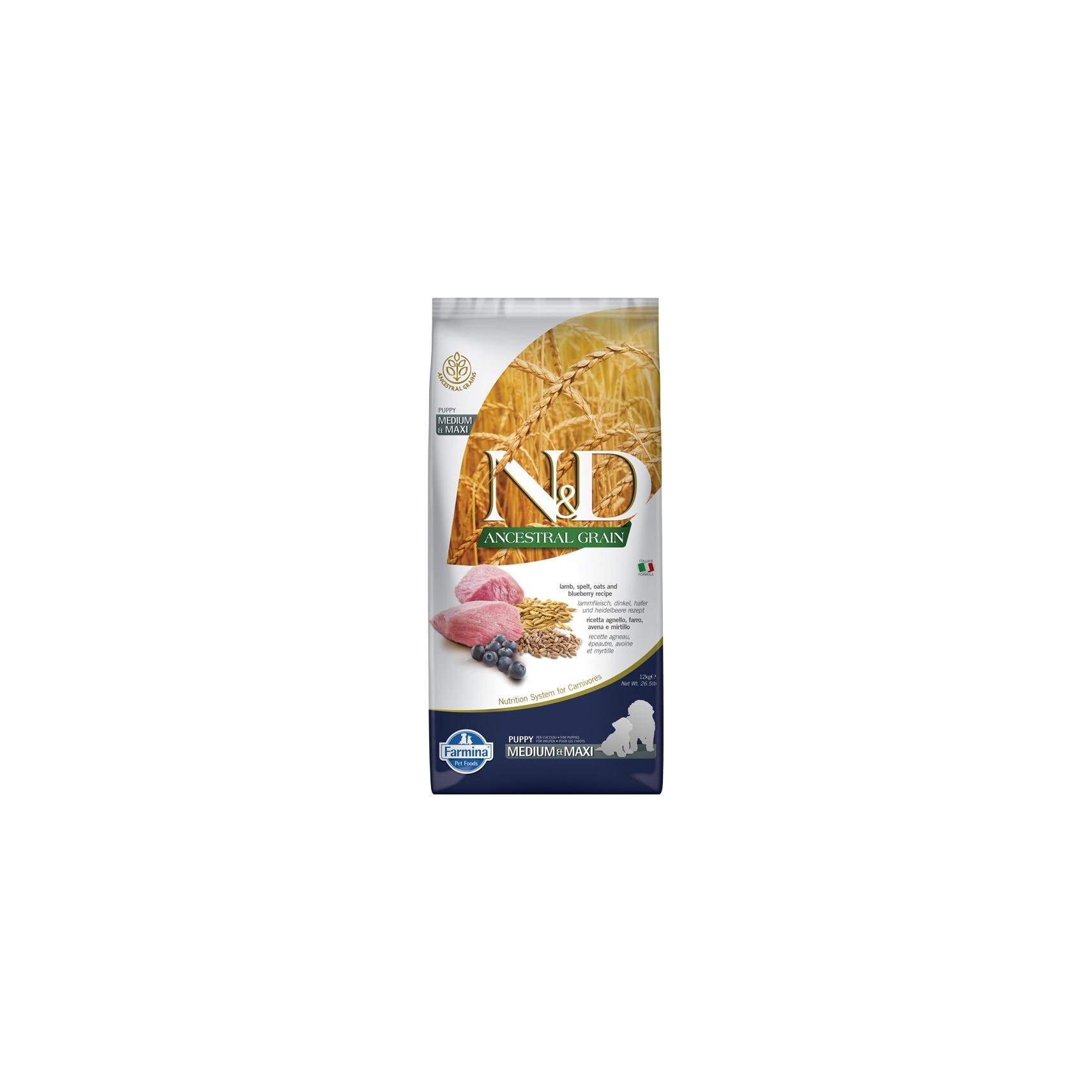 Comida para perros cachorros N&D medium-maxi cordero y arándanos 12 kg Farmina