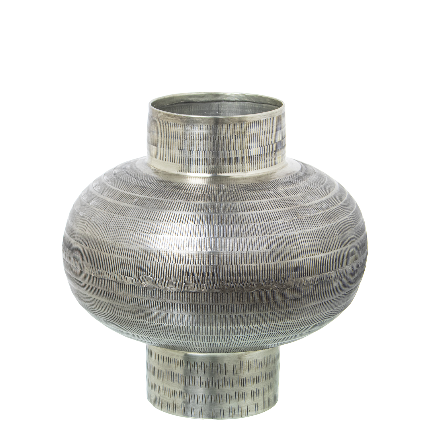 Jarron aluminio tallado plataenvejecida 26x26cm