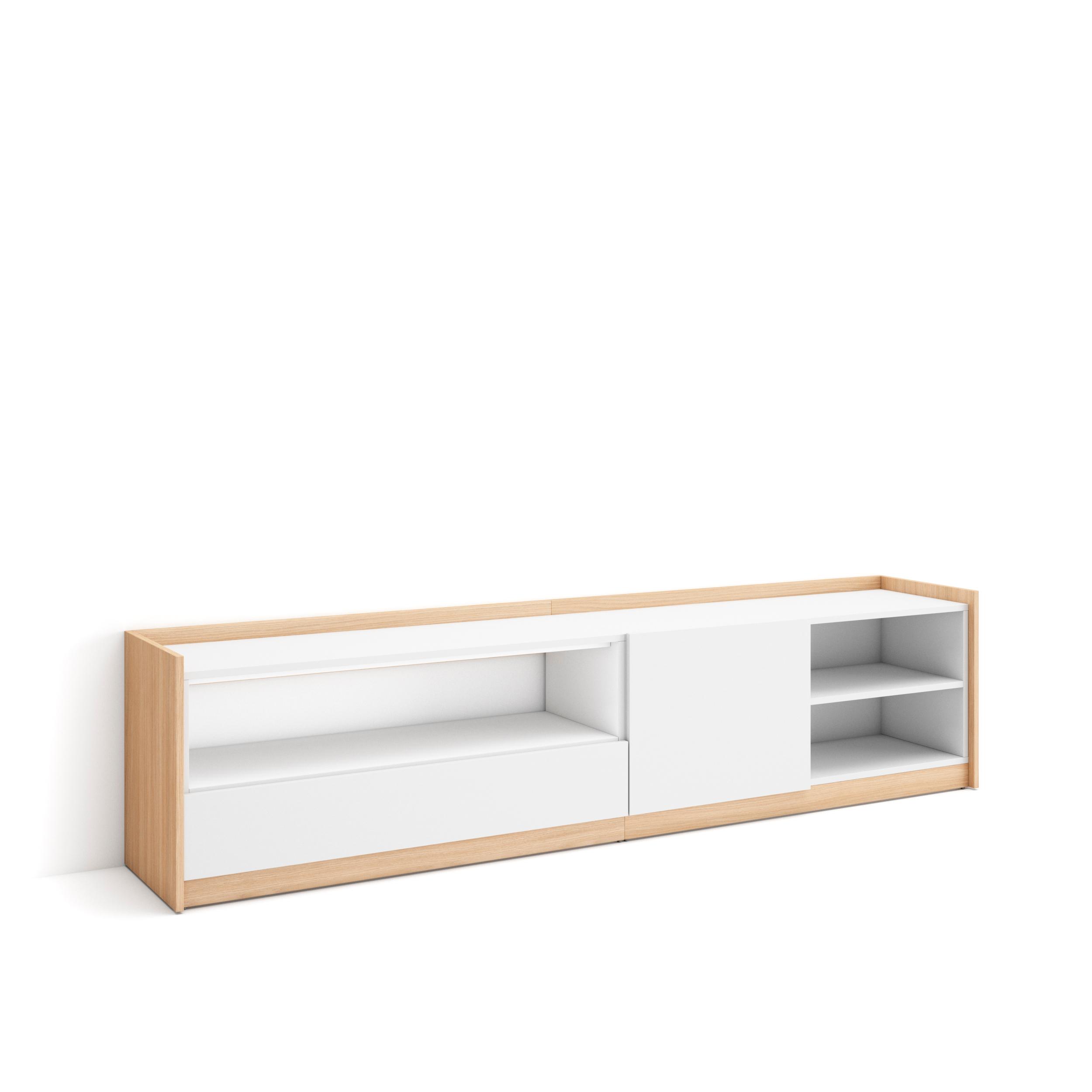 Skraut Home, Mueble TV, Televisión, Muebles de salón, almacenaje, 207x37x50 cm, Para TV hasta 80", Con almacenamiento
