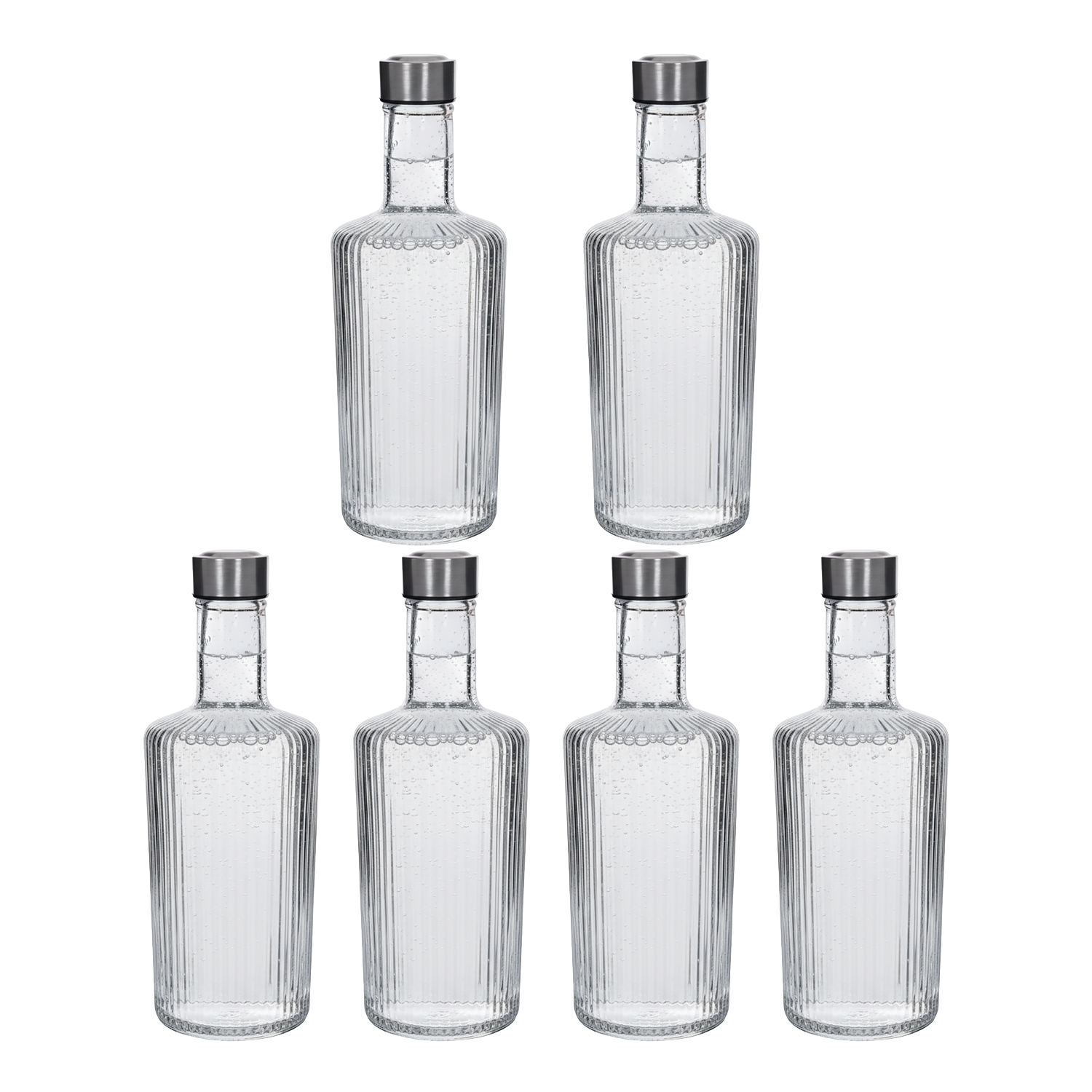 Botella de Cristal para Agua. Pack 6, 12 o 24 Botellas con Tapón de Acero. Botella Reutilizable, Grande, Transparente y Resistente. Apta para Nevera y Lavavajillas