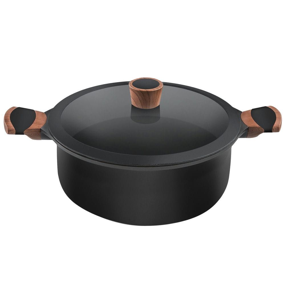 Cacerola aluminio fundido premium alta xylan - Adecuada para vitrocerámica, gas, eléctrica, inducción - Cacerola con tapa de cristal de óptimo ajuste - Asas y pomo con silicona de elegante diseño - Rápida y fácil de limpiar, apta para lavavajillas