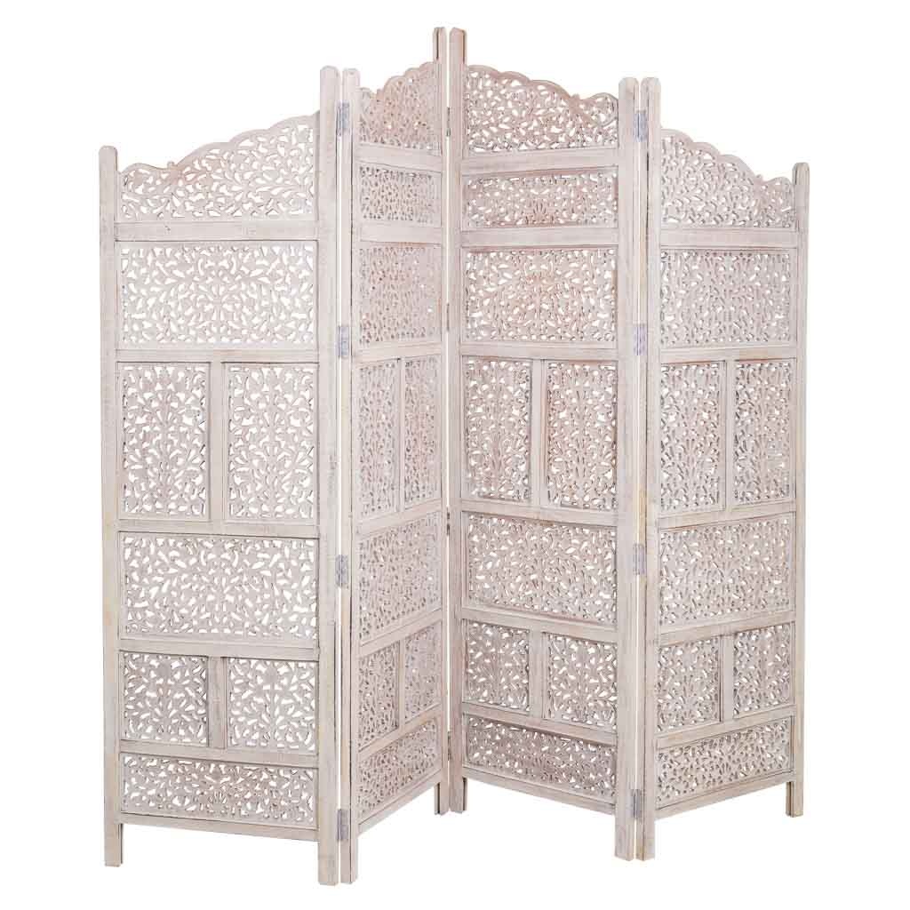 Wonderlust Deco - Biombo de madera artesanal blanco 50(x4)x2x180 Blanco 50(x4)x2x180h cm