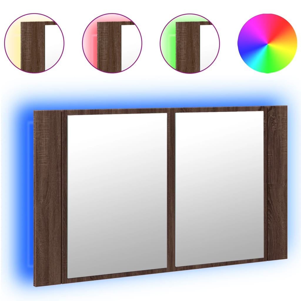 vidaXL Armario espejo de baño LED acrílico marrón roble 80x12x45 cm