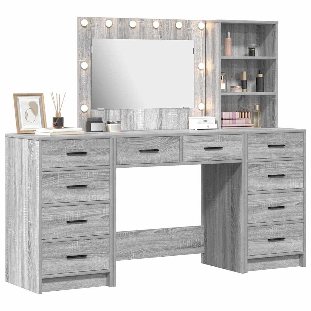 vidaXL Mesa Tocador con cajón 3 pcs Gris Sonoma Madera de ingeniería