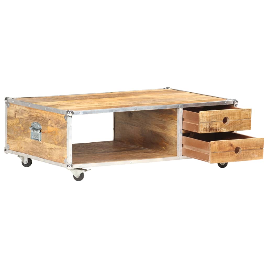 Vidaxl Mesa de Centro de Madera Maciza de Mango Rugosa 89x59x33 Cm