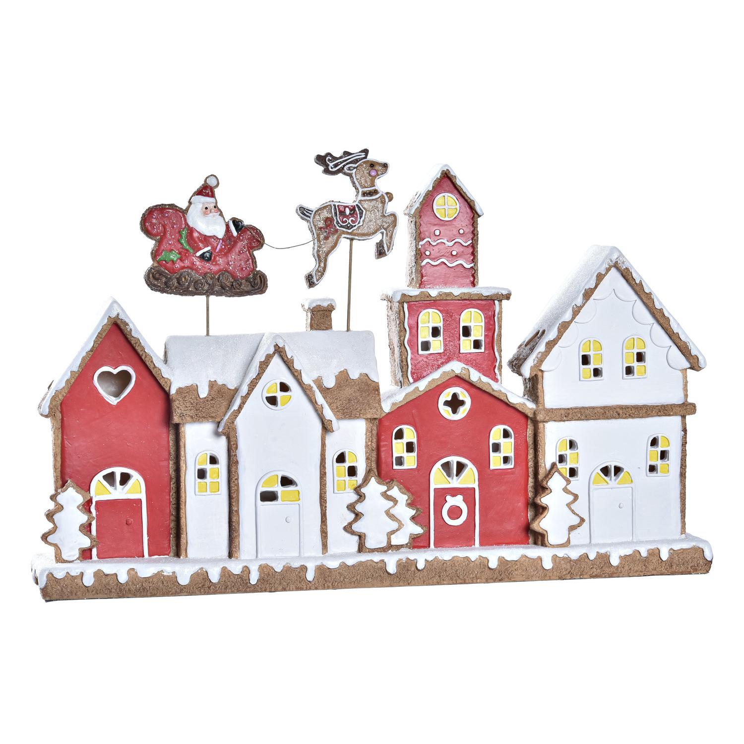 Casa Resina Led 41X7,5X27 Rojo, Decoracióna de navidad para todos los hogares, Navidad Fantasia