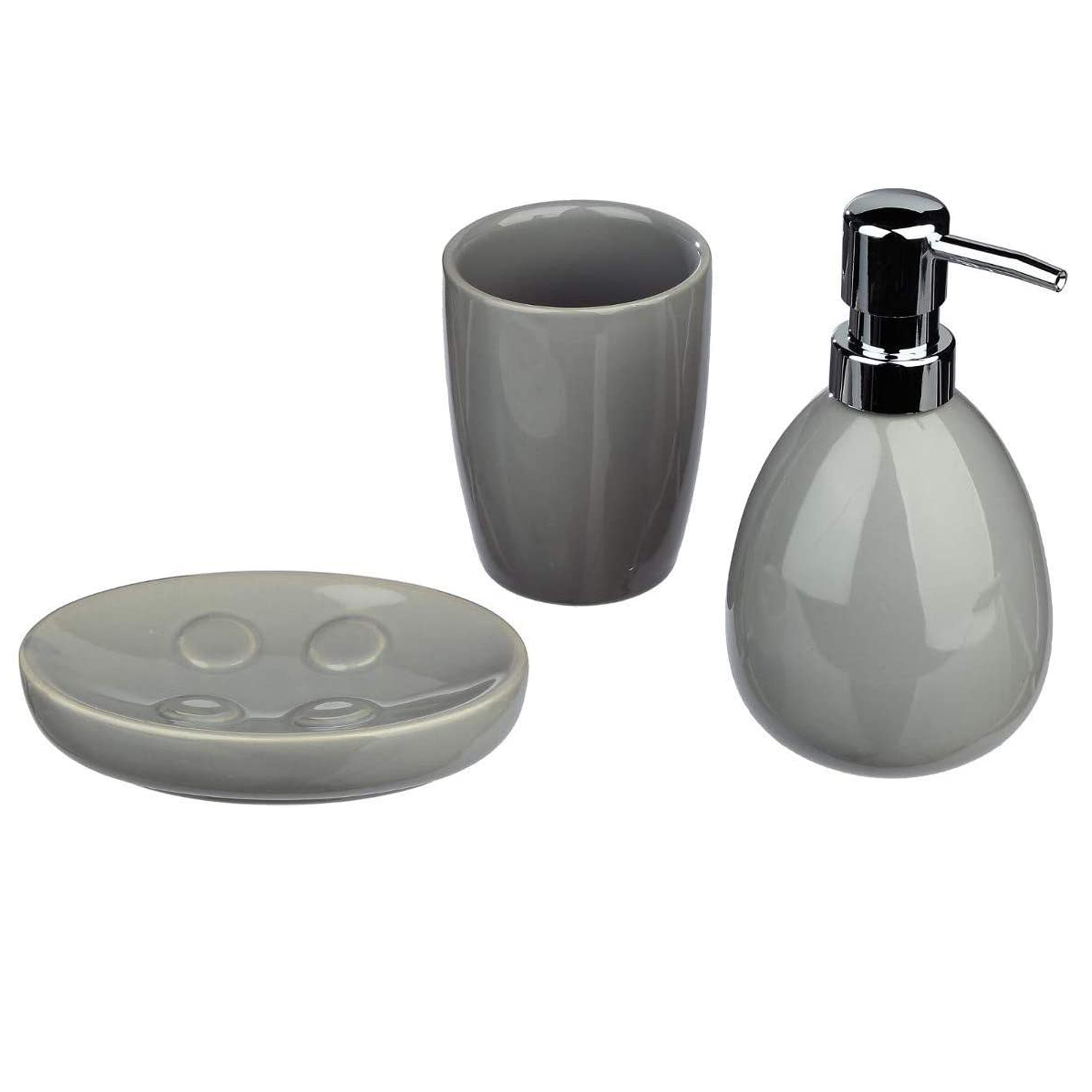 Atmosphera Juego de Baño 3 Piezas SBD Sol Gris Cerámica de Calidad