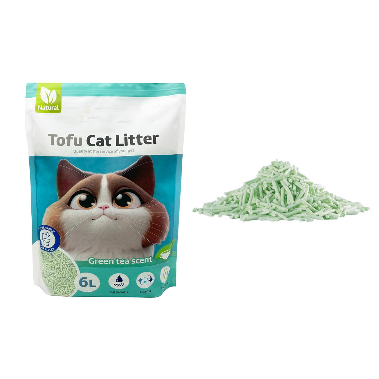 Arena Aglomerante para Gatos Arena de Tofu para Gatos sin Polvo Fácil de Aglomerar Controla los Olores se Lanza en el Inodoro Sabor Te Verde BPS-15457