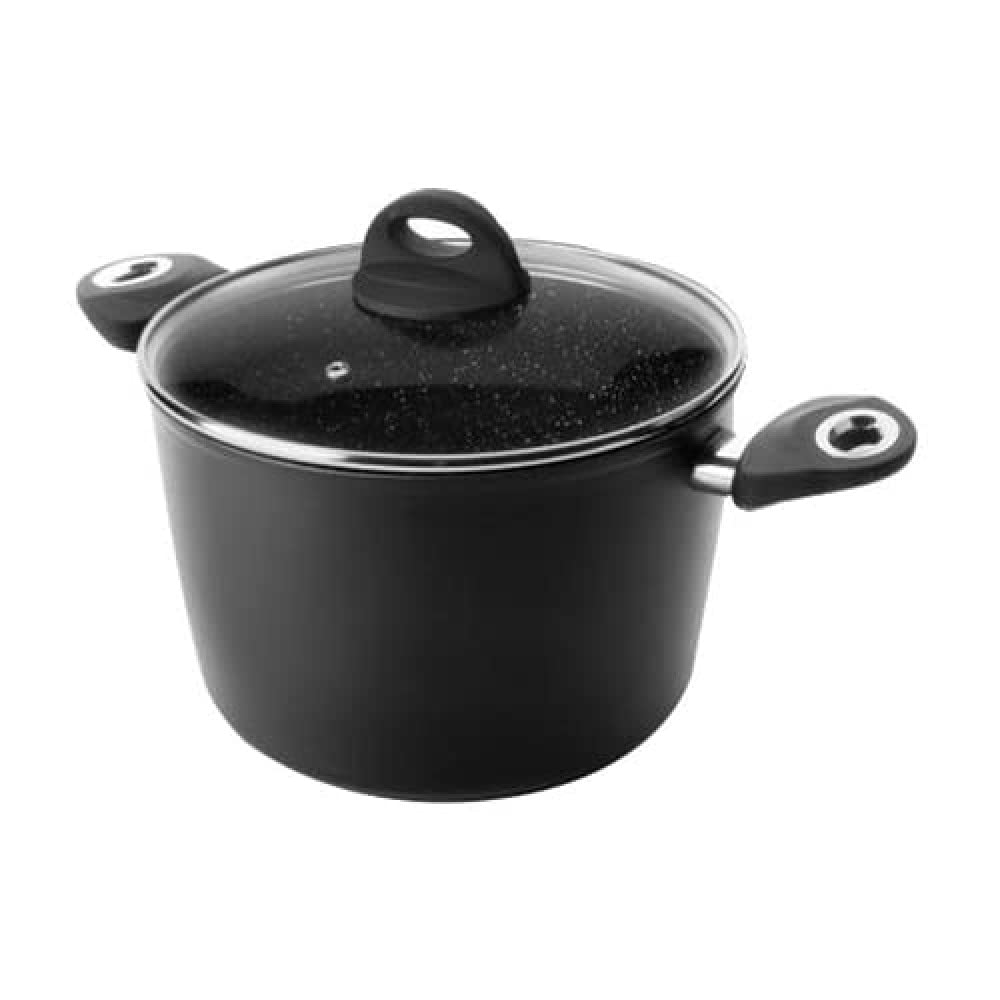 IBILI - Olla natura con tapa de cristal, 24 cms, Antiadherente estilo piedra, Apta para induccion