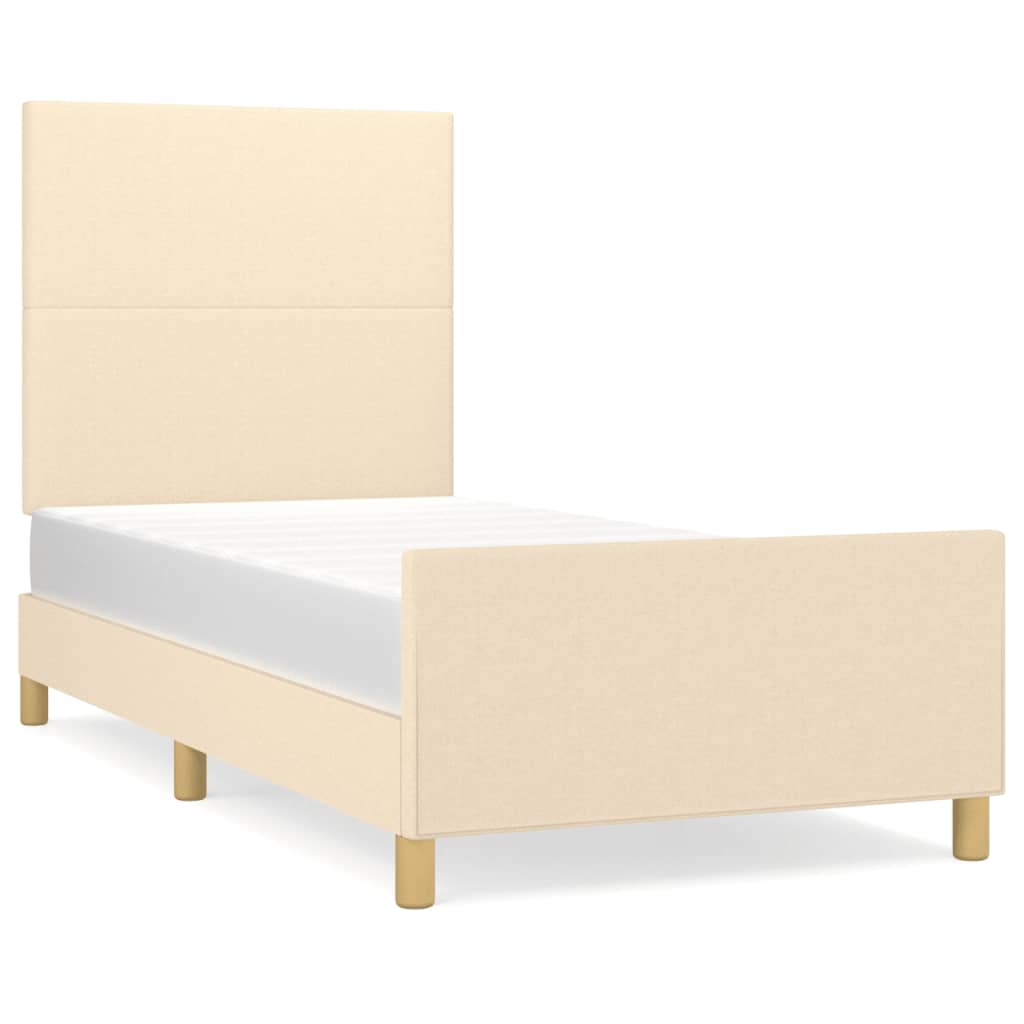 vidaXL Estructura de cama con cabecero de tela color crema 90x190 cm