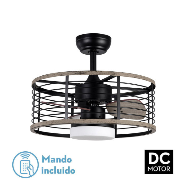 FABRILAMP Ventilador Dc 24w Pella Negro/Madera 3 Aspas 50d 2540lm 6 Velocidades 3000-4000-6000k C/remoto, Memoria Y Temporizador