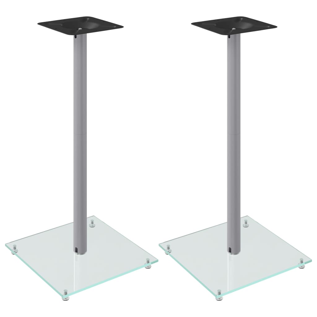 vidaXL Soportes de altavoces 2 uds vidrio templado 1 pilar Color Negro,  Negro y plateado,  Plateado y mas