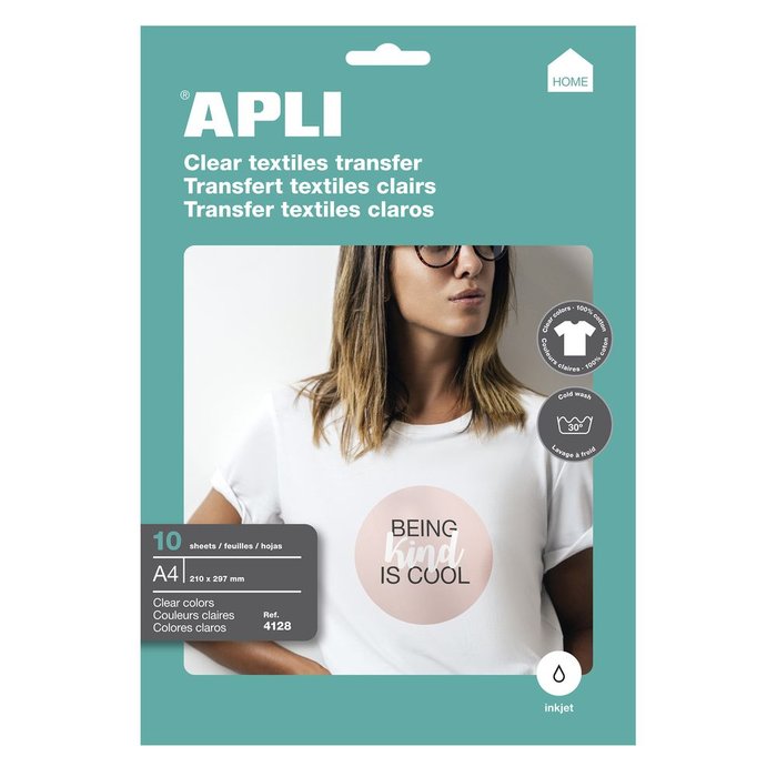 APLI PAPEL TRANSFER A4 PRENDAS BLANCAS 10 HOJAS PARA INKJET