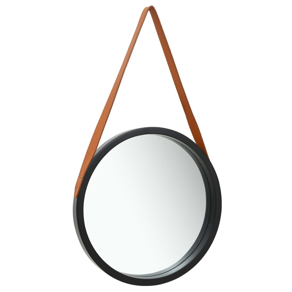 vidaXL Espejo de pared con correa negro 50 cm