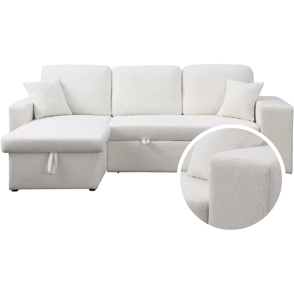 Habitat y Jardin - Sofá rinconera tela bouclette convertible/reversible "Axel"  - 3 plazas - Blanco