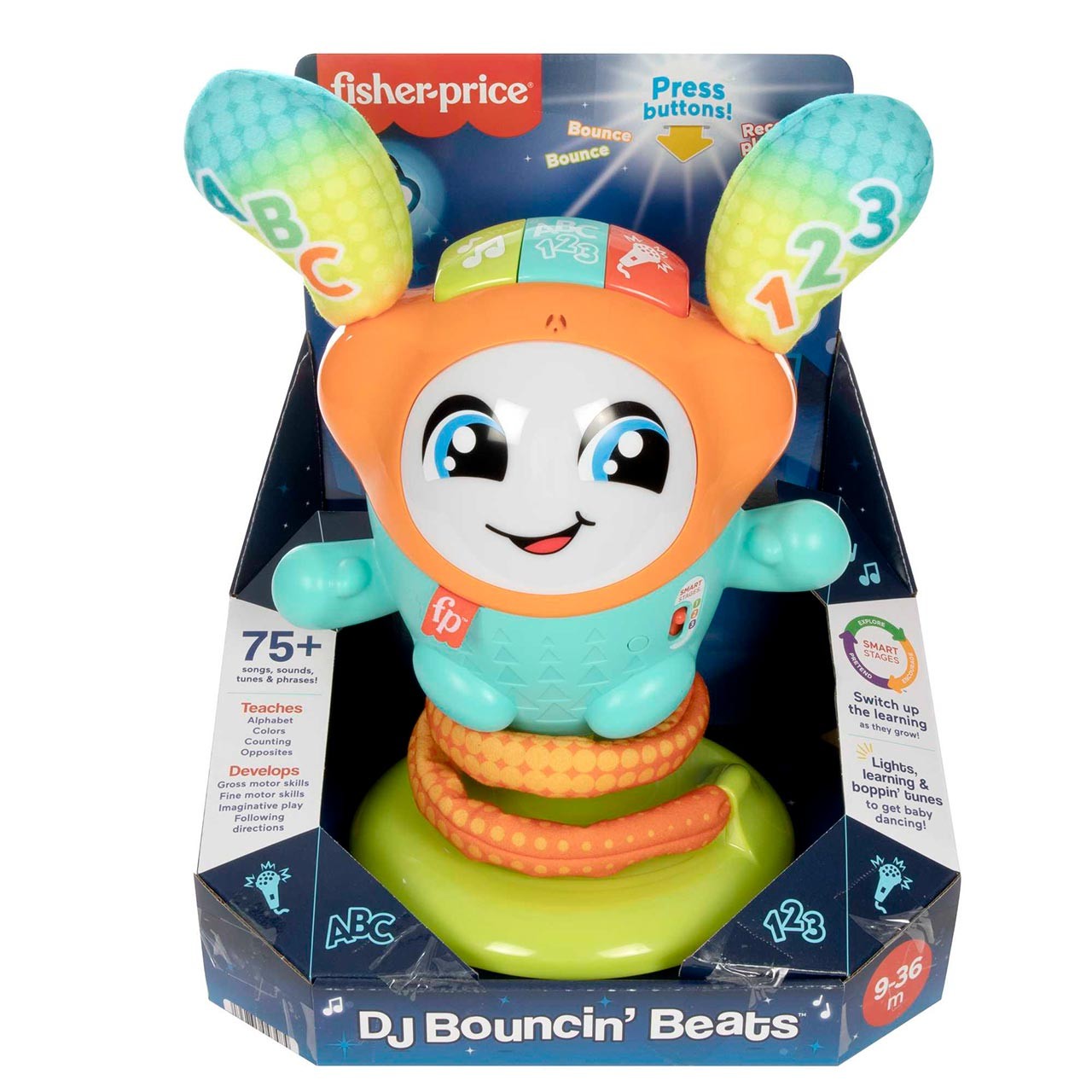 Fisher-Price Boti Robotito Saltarín. juguete electrónico para aprender letras y números. para bebé +9 meses (Mattel HJP91)