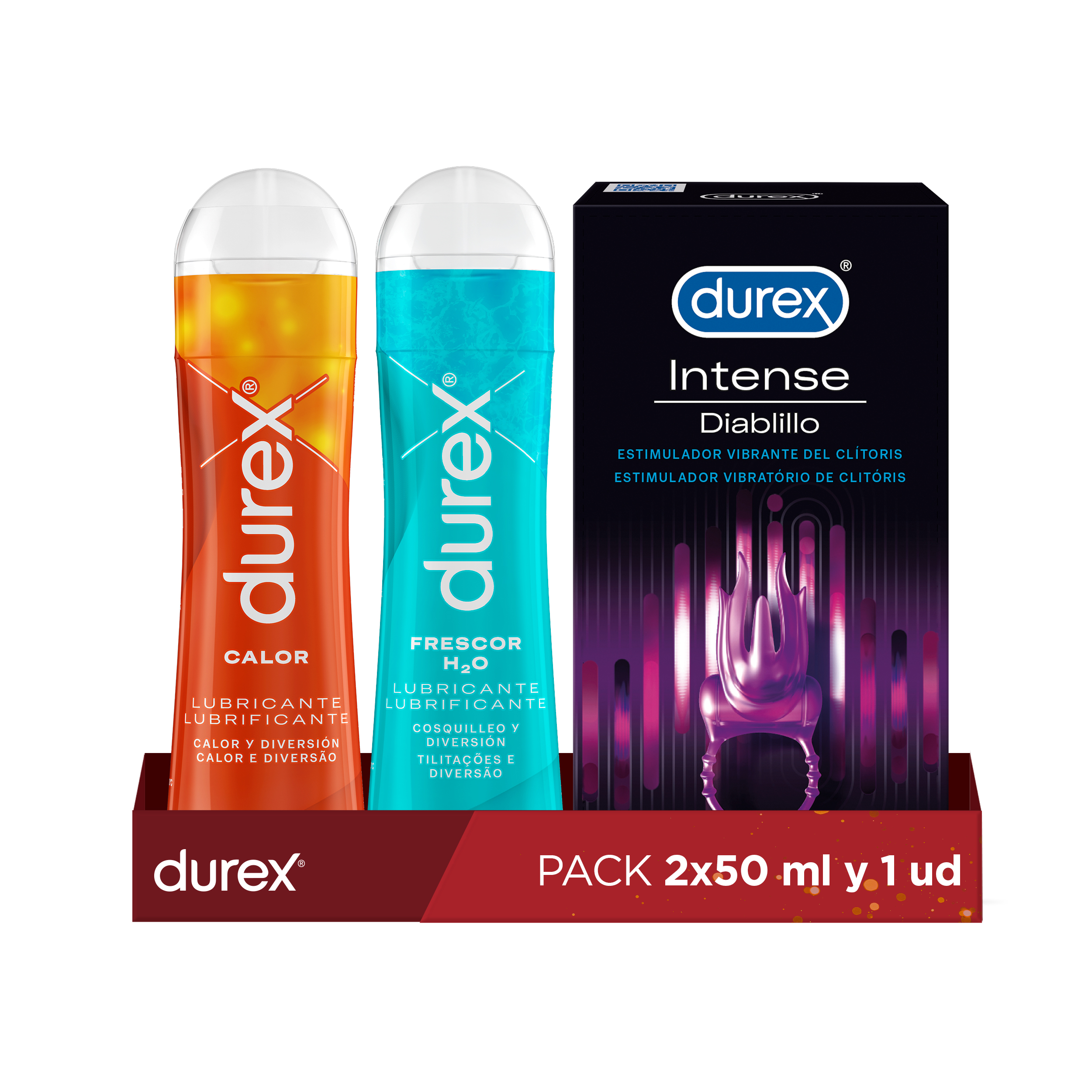 Durex - Durex Anillo Vibrador Intense Orgasmic Diablillo Estimulador Clítoris + Lubricante de Base Agua Efecto Calor y Efecto Frío