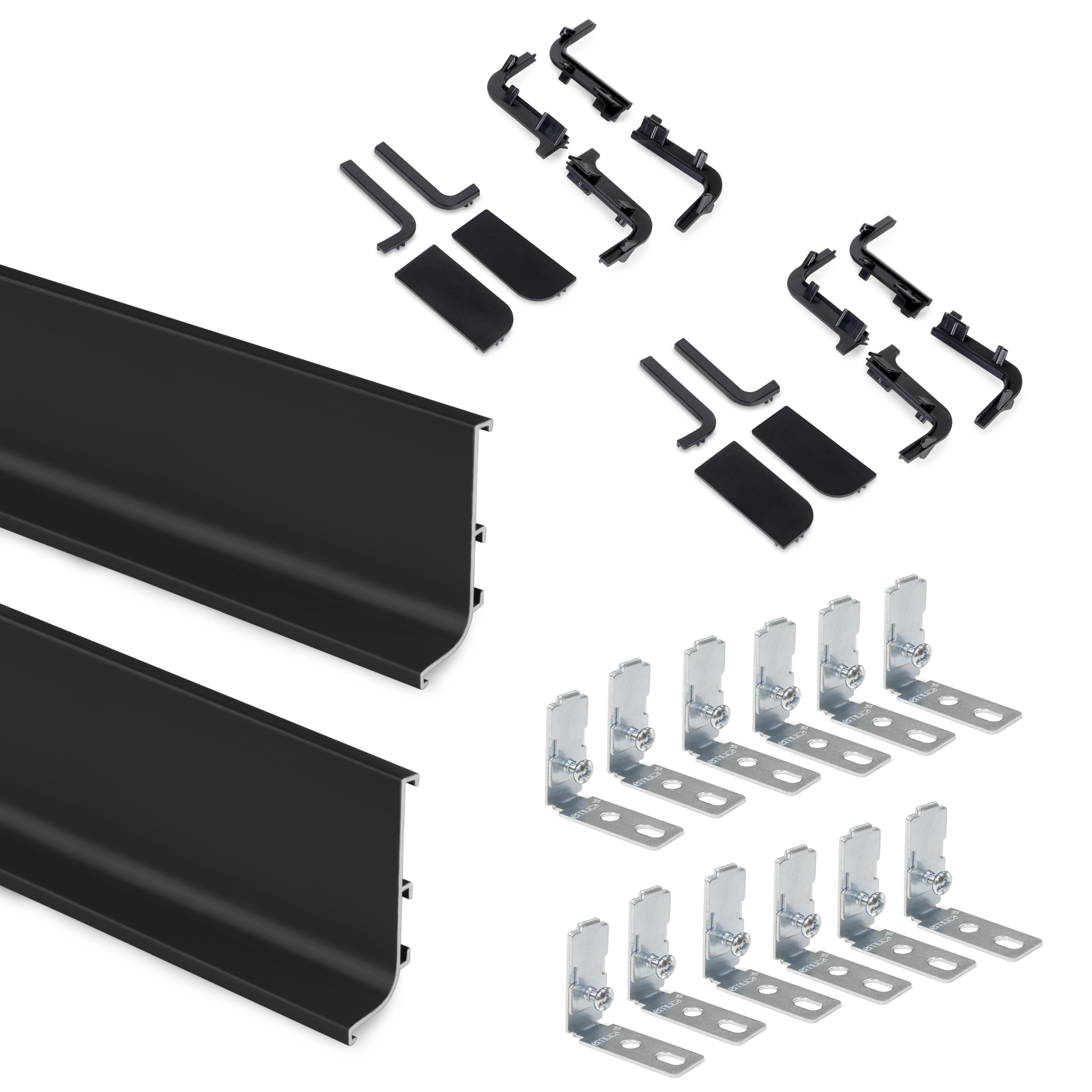 Kit de 2 perfiles superiores gola para muebles de cocina, longitud 2,35m, con accesorios, aluminio, pintado negro