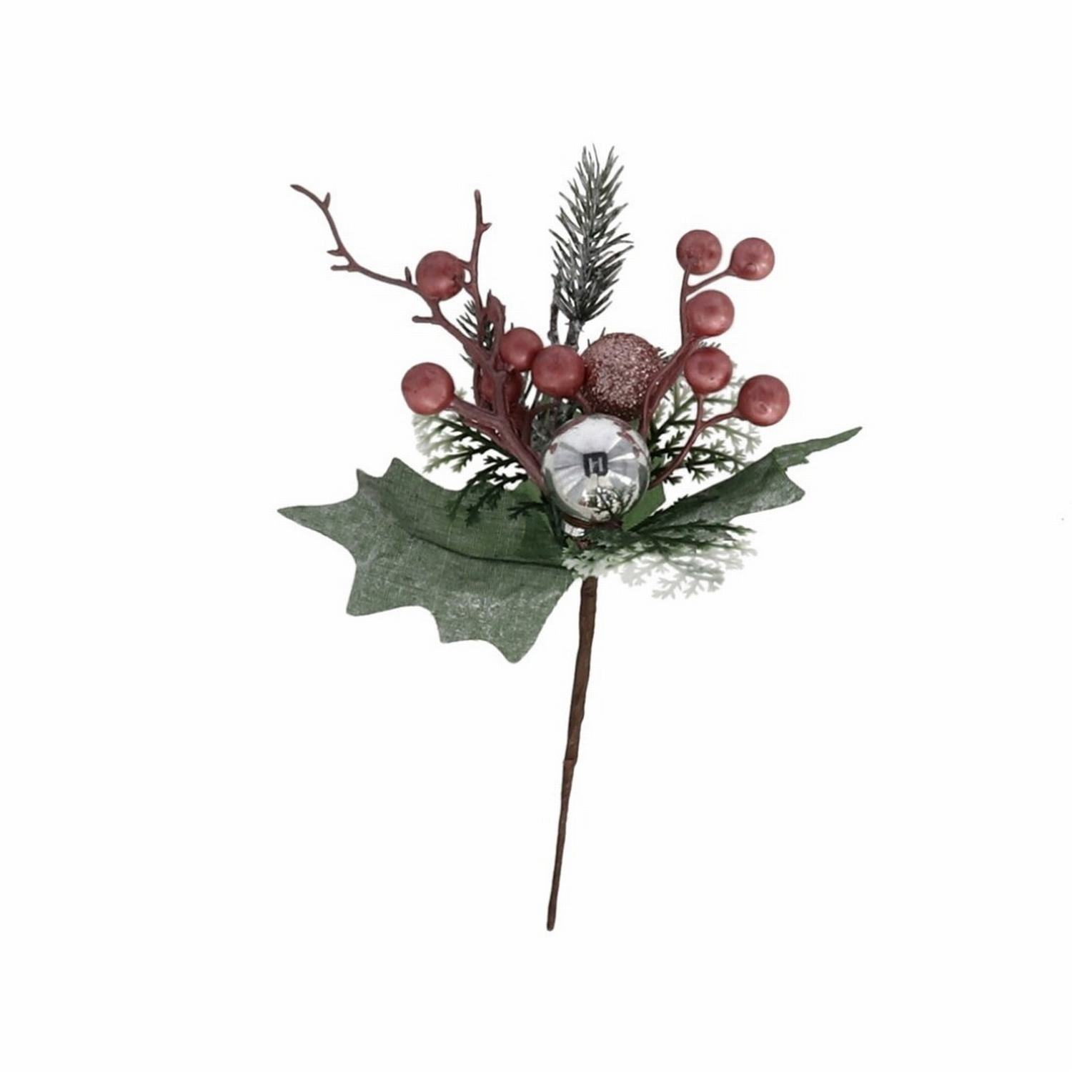 Gerimport Planta Artificial Bayas Rosas Decoración Navidad 25 X 12 Cm Realista Duradero