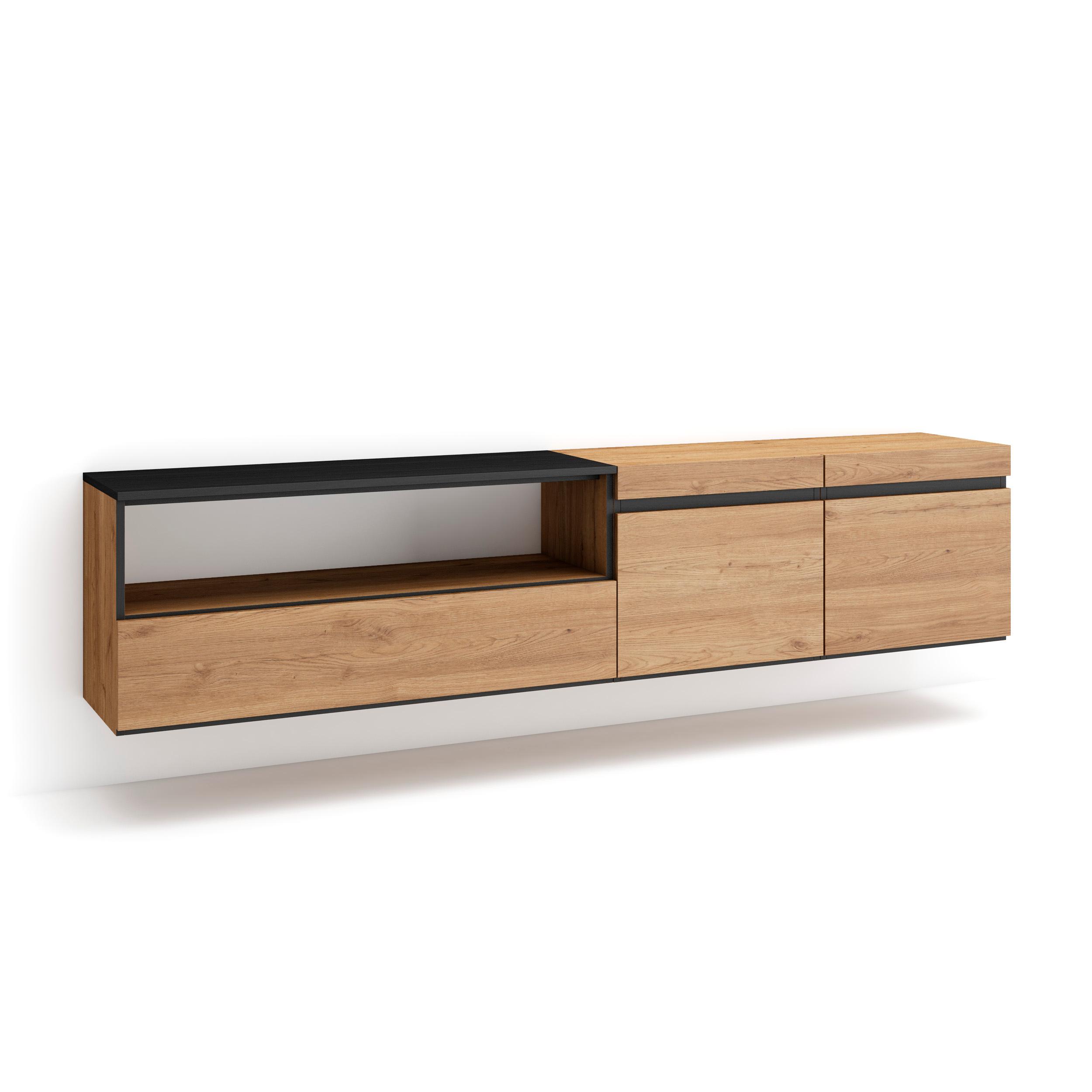 Skraut Home, Mueble de Televisión en melamina de alta calidad, 203x35x45cm, Ideal para Dispositivos Electrónicos