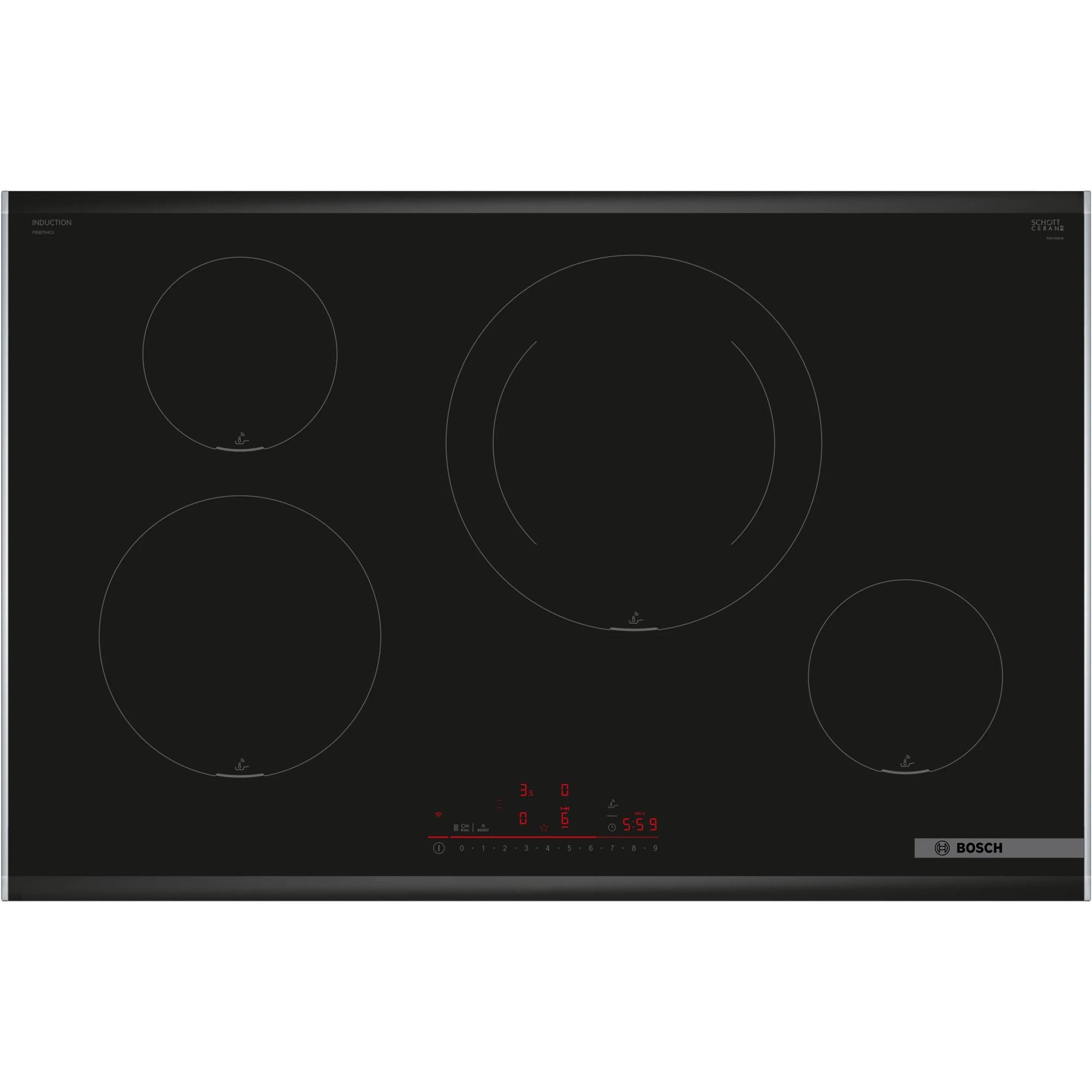 Bosch - Placa de inducción PIE875HC1E Serie 6 de 80 cm con 4 zonas, 7400 W, tecnología PerfectFry y DirectSelect Plus para cocina moderna y eficiente
