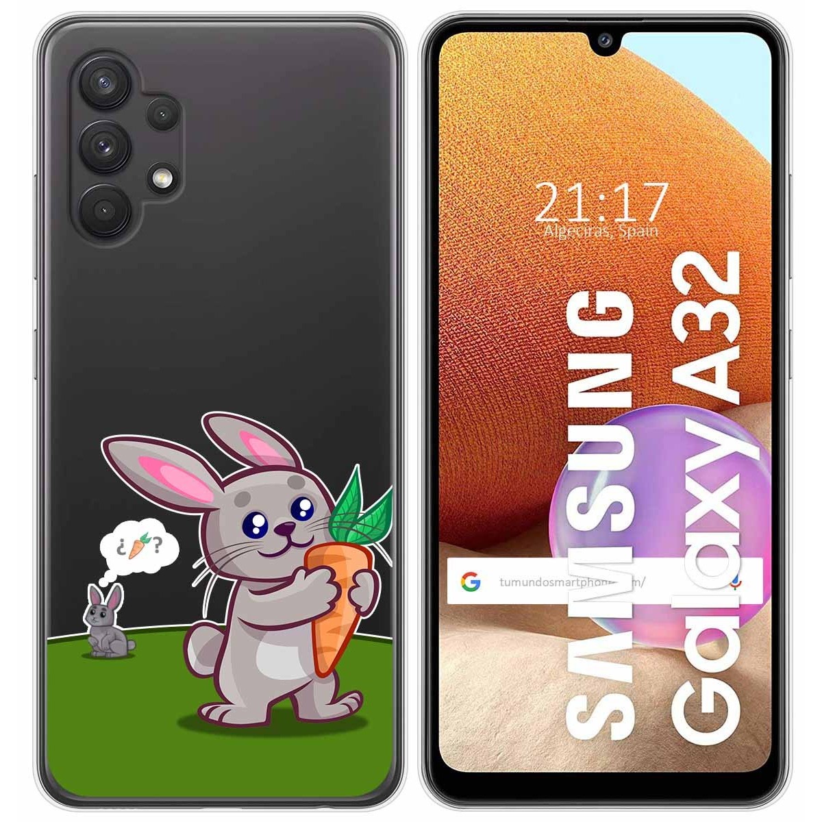 Tumundosmartphone Funda Gel Transparente para Samsung Galaxy A32 4G diseño Conejo Dibujos