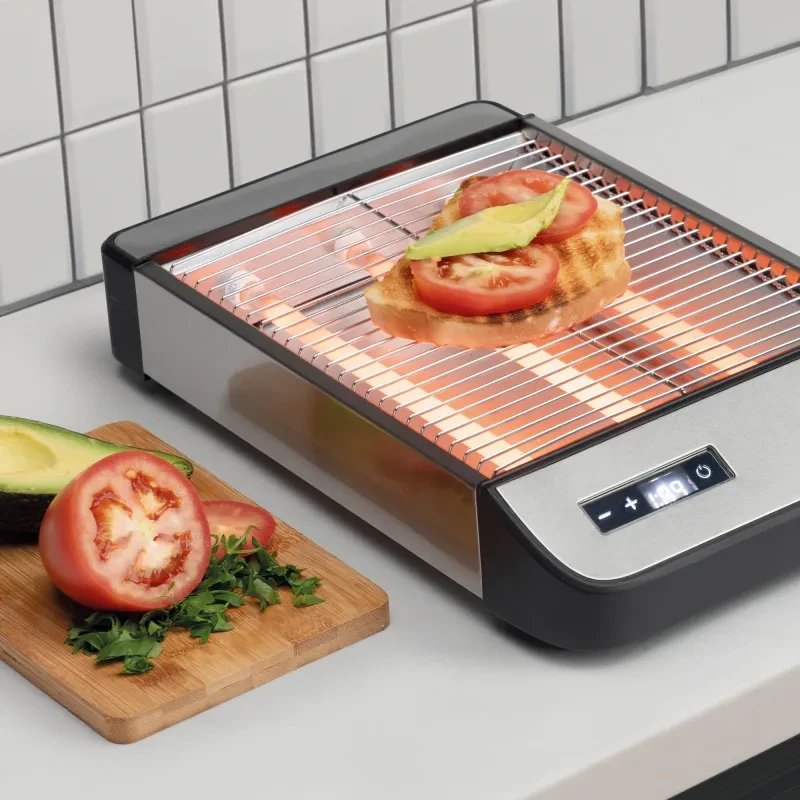 Jata - Tostadora JETT1590 2 ranuras horizontal inox con control digital 6 niveles y barras de cuarzo para desayuno rápido