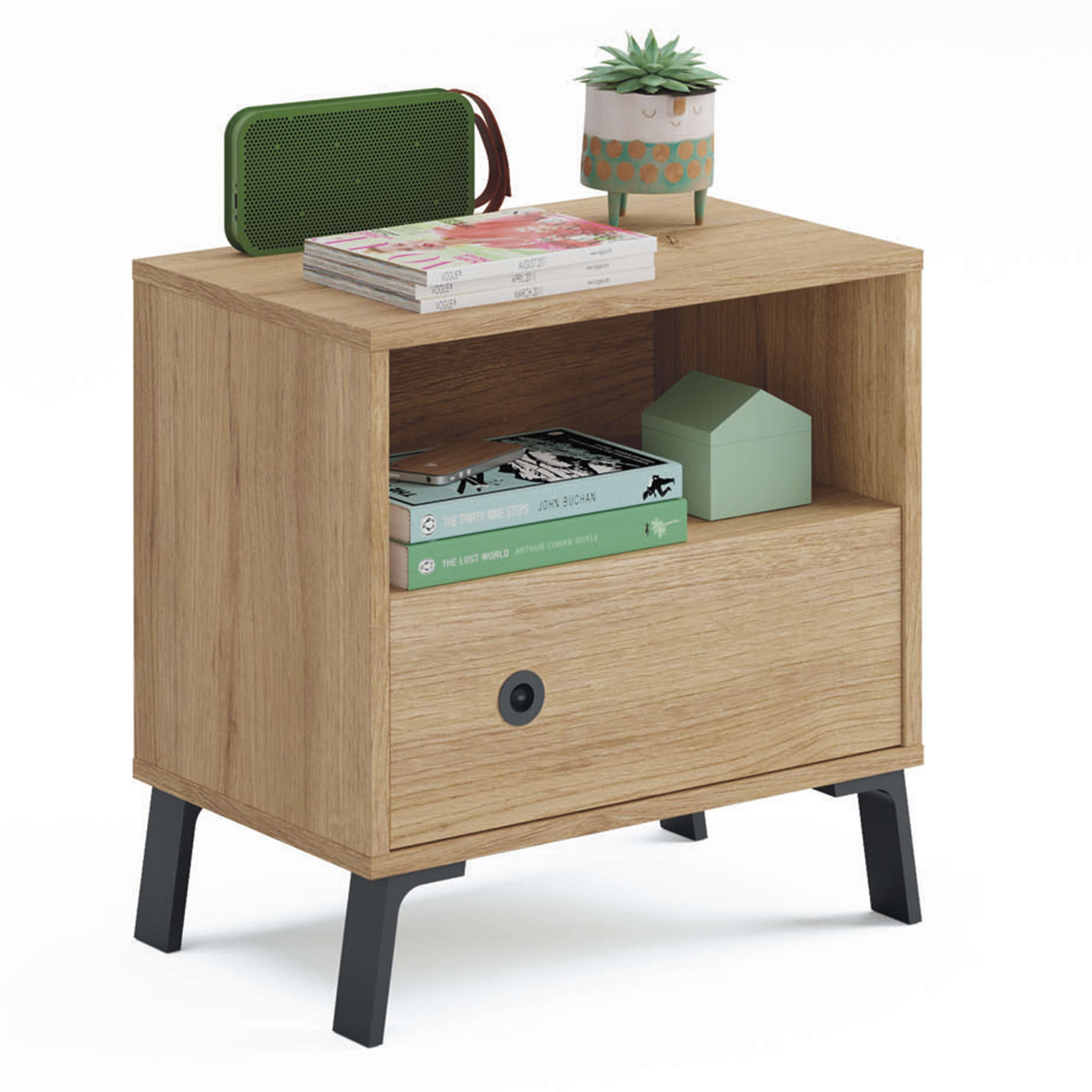 Miroytengo Mesita de Noche Clim Estilo Industrial En Roble Gold 50x35 cm Para Dormitorio