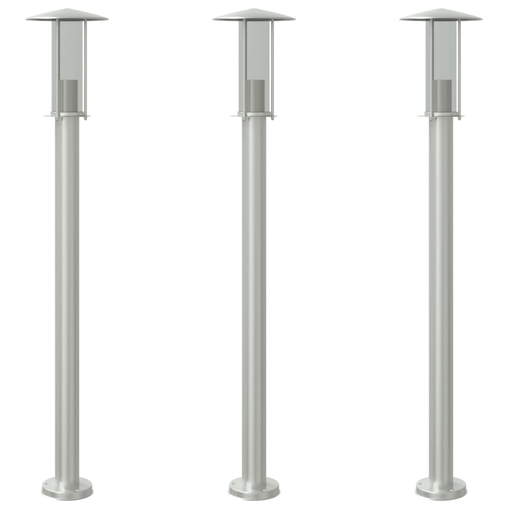 vidaXL Lámparas de suelo de exterior 3 uds acero inoxidable 100 cm Color Plateado,  Negro, y mas