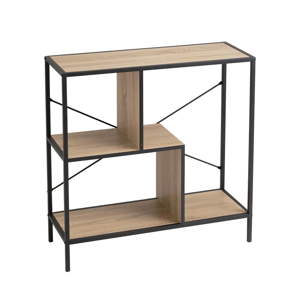 Estantería Urban de metal negro con 3 baldas color roble de 80x30x80 cm Estructura de metal cuadrado de 20 mm y tablero laminado de 15 mm. Soporta 10kg por balda. Requiere montaje CasaSelección